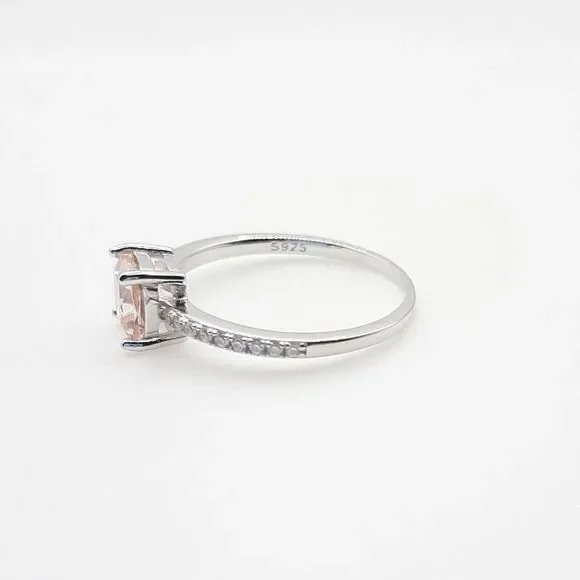 Created Morganite Cushion Cut Sterling Ring - Picture 3 of 5